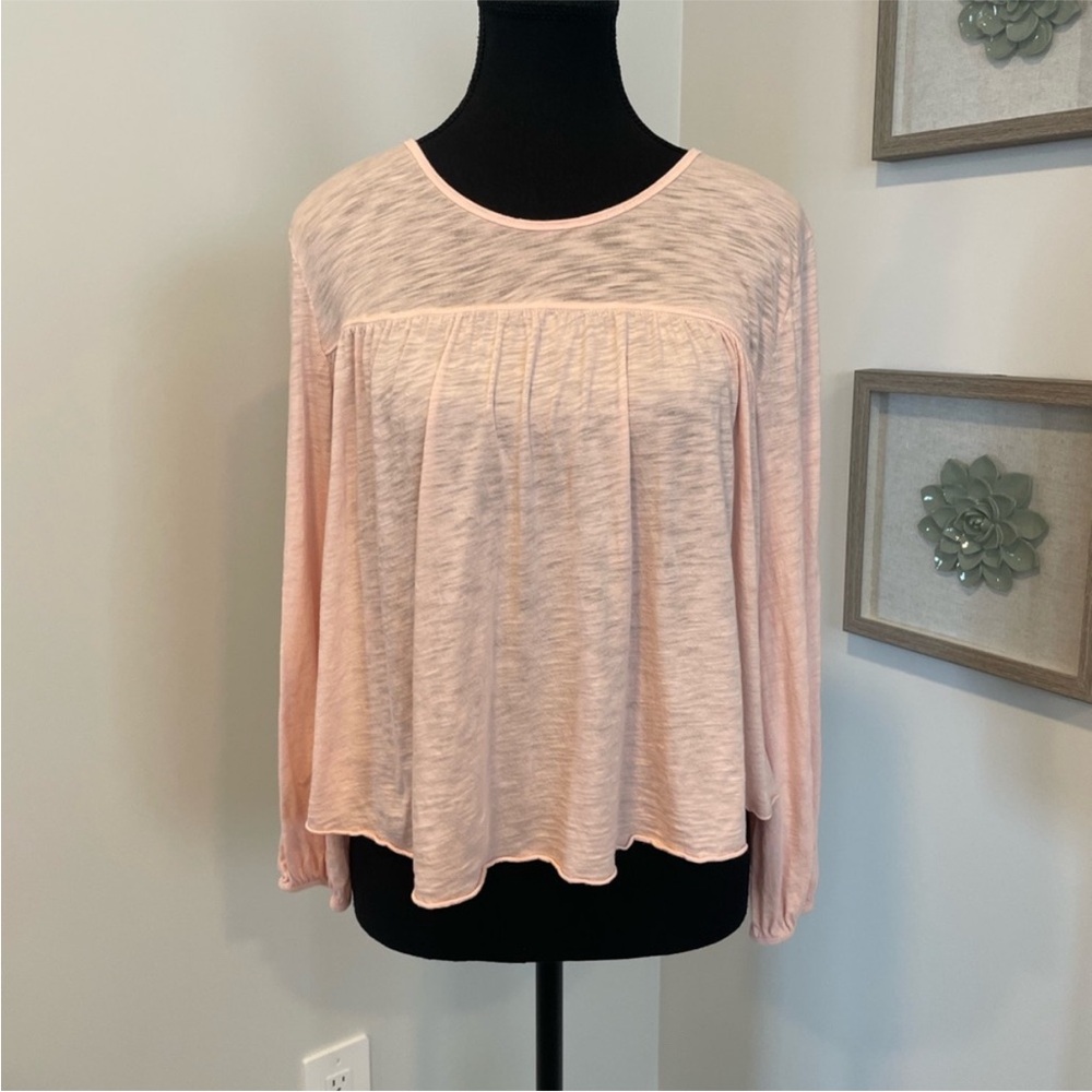 Anthropologie T.La Light Blush Long Sleeve Burnout Top Oversized EUC